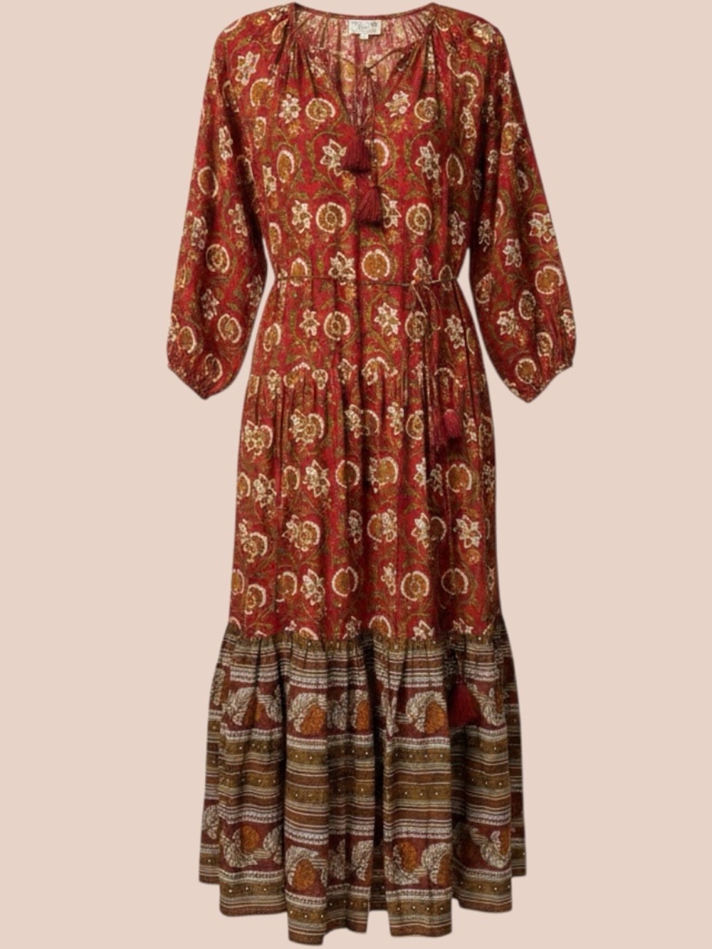 Mille Travel&Resort Block Print Cotton Maxi Dress Cinnabar NWT S Fall Photos
